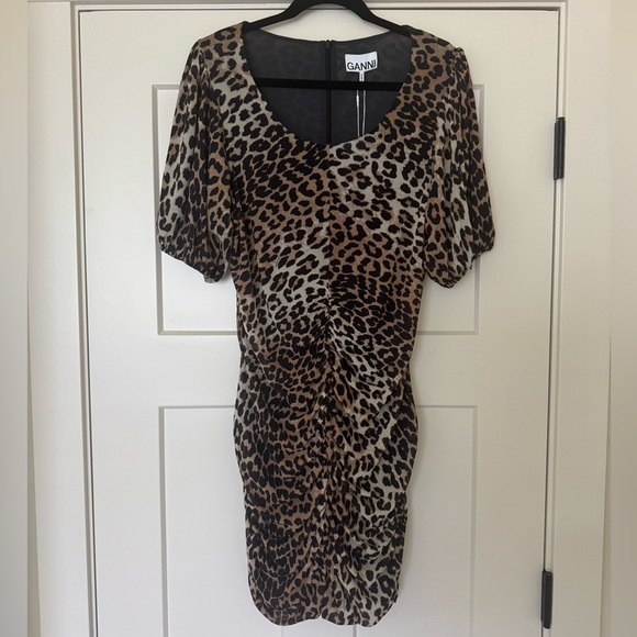 GANNI ruched leopard print dress size 44 (US 14) NWT - Picture 1 of 8